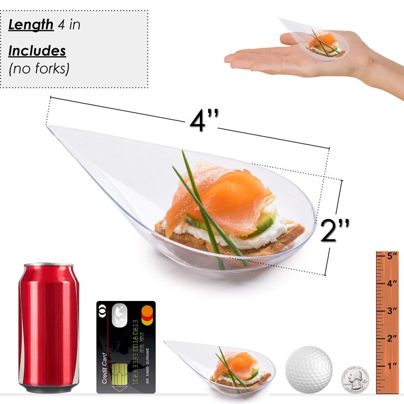 DLux أطباق مقبلات مصغرة على شكل قطرة ماء DLux 100 4-in، ملاعق بلاستيكية شفافة قابلة لإعادة الاستخدام - أطباق الحلويات والمقبلات - مجموعة ملاعق آسيوية، أكواب تذوق الحلويات الصغيرة - مع كتاب وصفات - Image 3